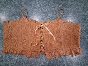 Tunnel Vision Womens Plus Size 3x Lace Corset Top Golden Lace-Up Woodland Fairy